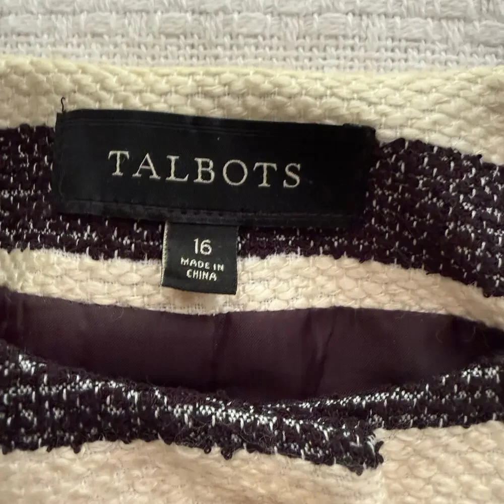 Size 16 Talbots Black and Cream Striped Jacket with 3/4 Sleeves